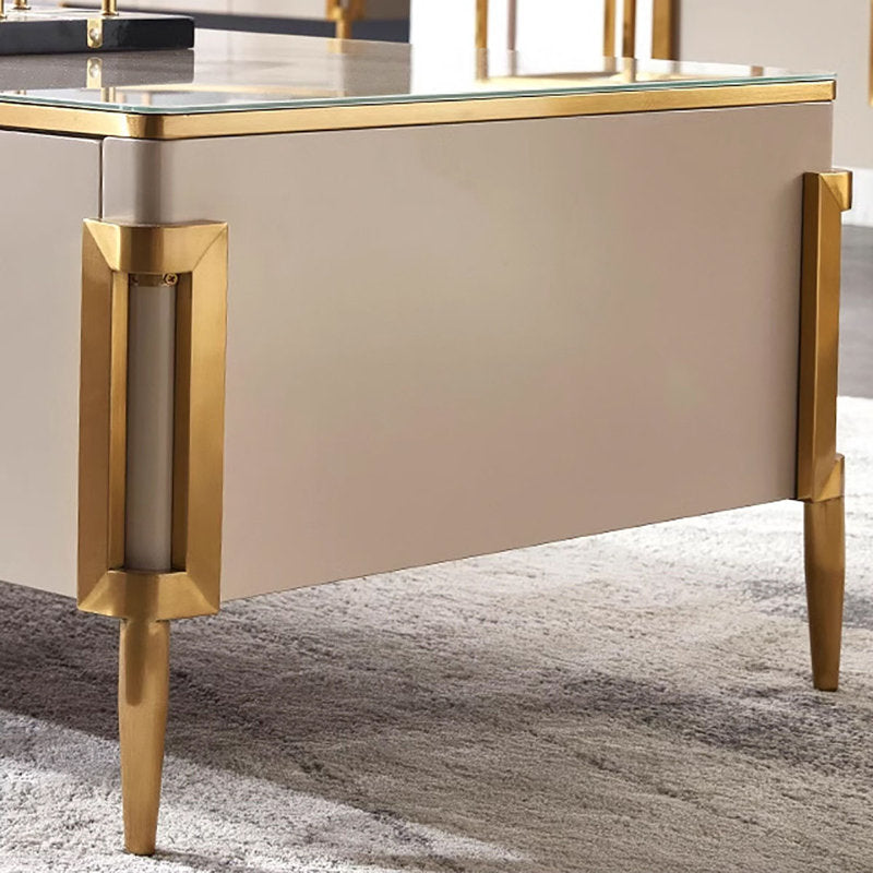 Modern Glam Coffee Table – Beige & Gold Centerpiece with Storage Drawers