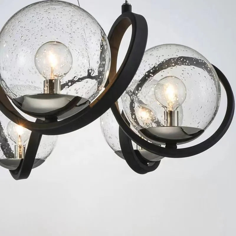 Adjustable LED chandelier with round glass bulbs