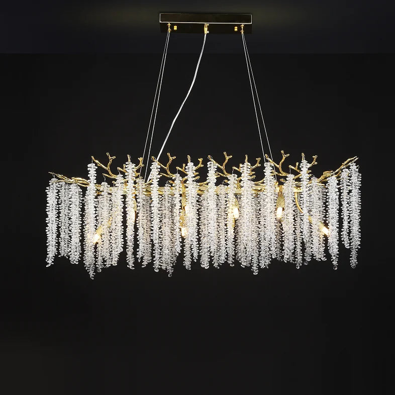 Elegant copper frame chandelier with crystal drops