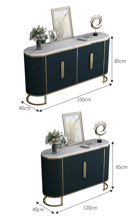 Luxury Rock Plate Sideboard with Storage, Modern Minimalist Living Room Side Cabinet, Solid Wood and Marble Dining Room Locker