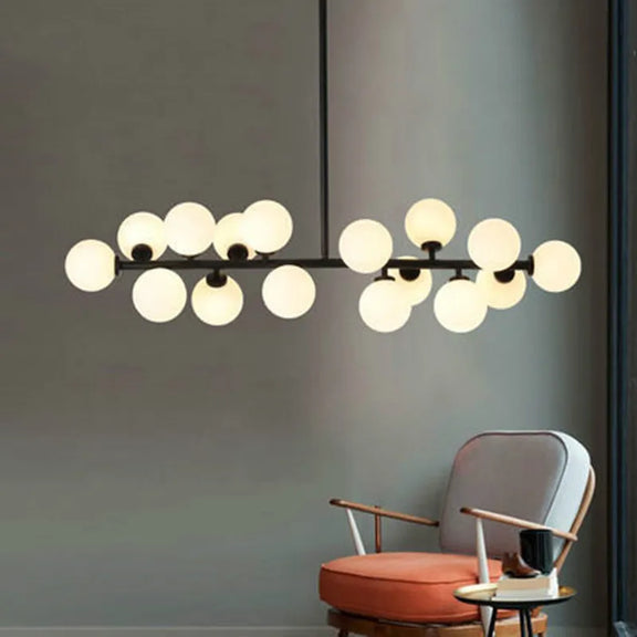 Modern round dining room chandelier with 25 glass balls