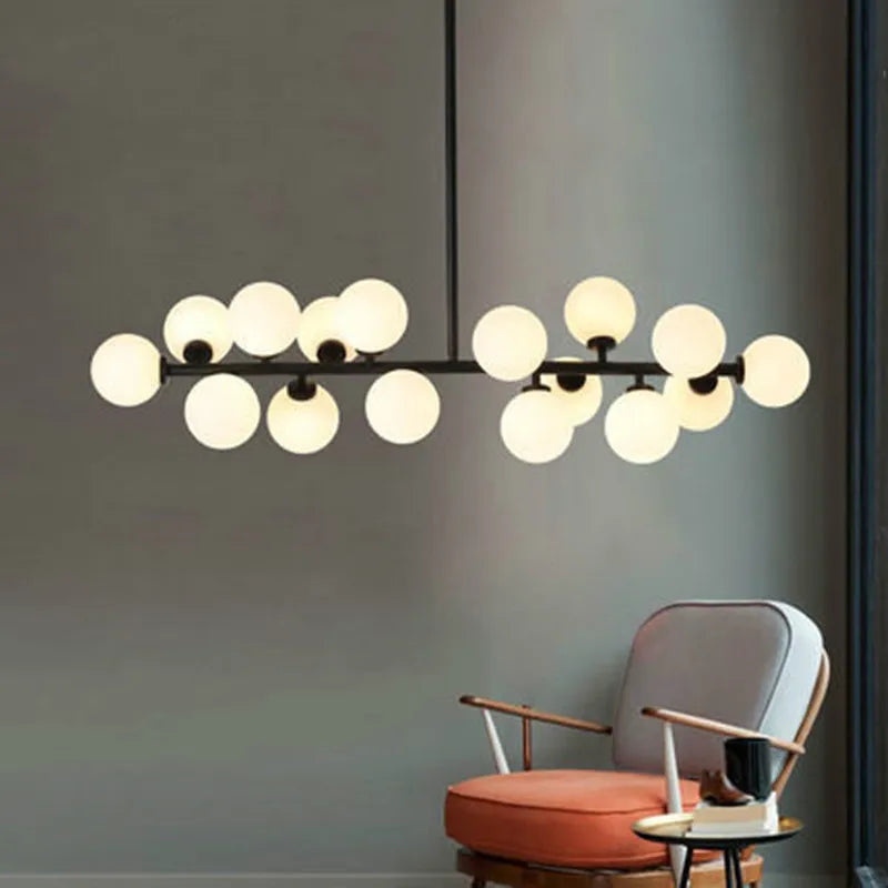 Modern round dining room chandelier with 25 glass balls