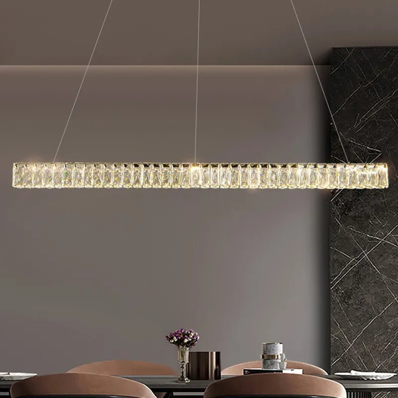 Gold long LED hanging lamp for kitchen island