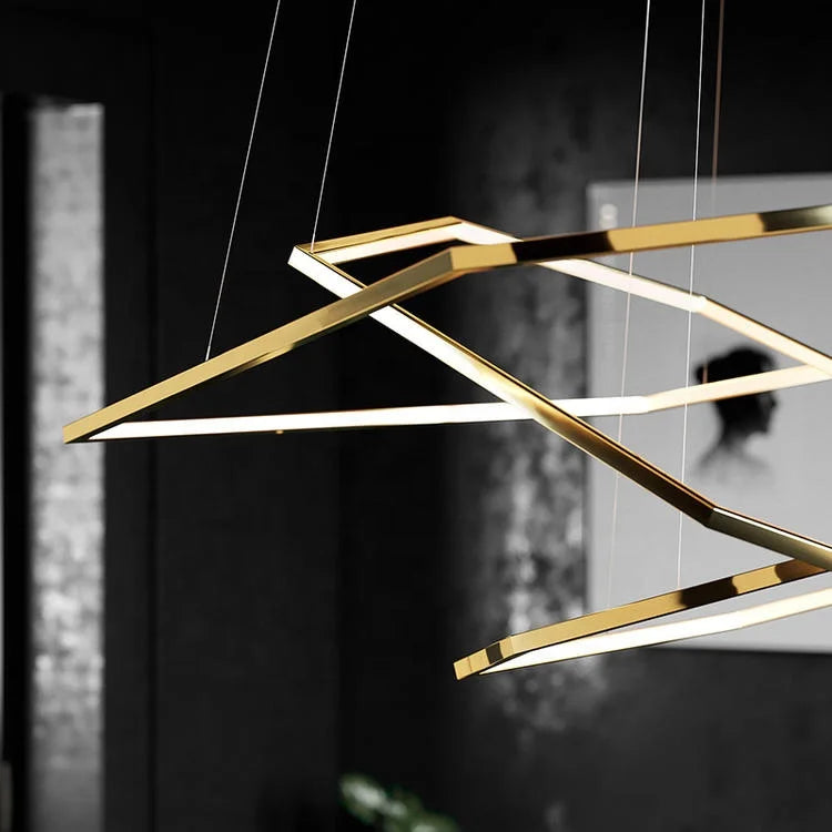 Modern black frame chandelier with layered illuminated rings