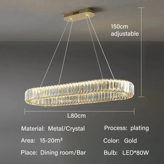 Two-tier oval chandelier with titanium-gold finish
