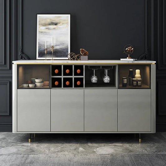 Modern Side Cabinet – Sleek Storage with Glass Racks, Wine Slots & Elegant Display for Stylish Homes