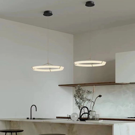 Minimal LED ring pendant light with adjustable hanging cables
