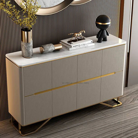 Modern Luxury Side Cabinet/Side Board/Storage Cabinet – Elegant Fluted Design with Gold Accents for Stylish Home Décor