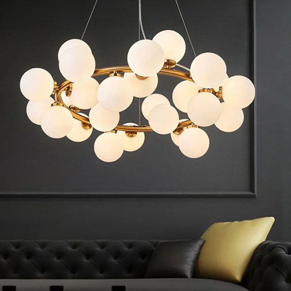 Nordic bubble glass ring chandelier in gold finish