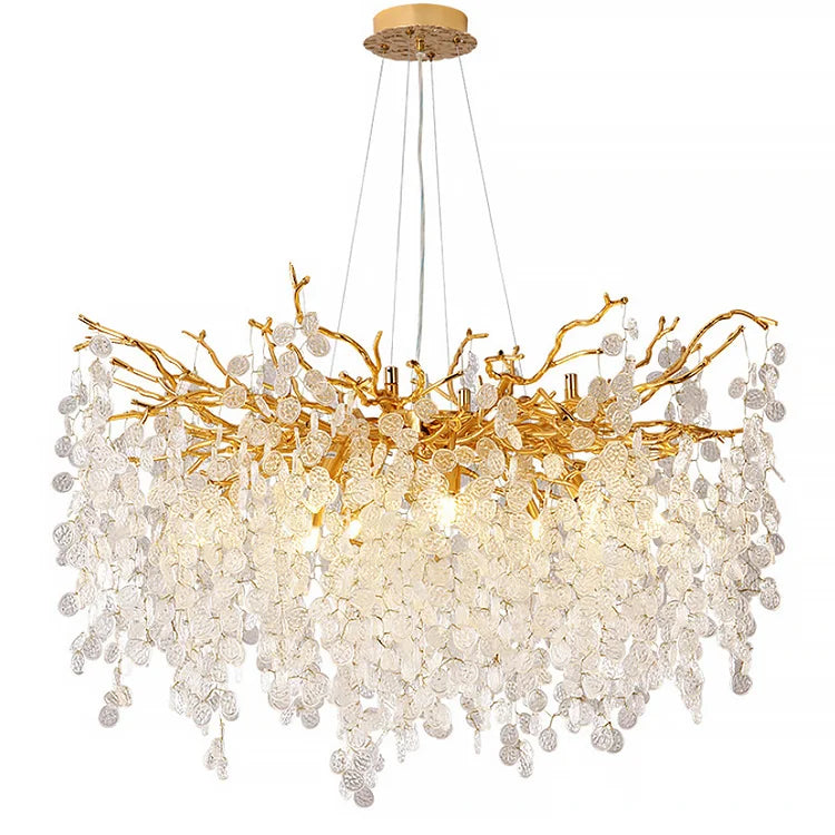 Luxury branch chandelier with cascading glass leaves