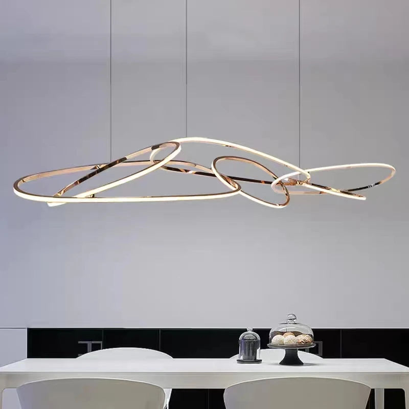 Modern sculptural wave LED chandelier – gold finish