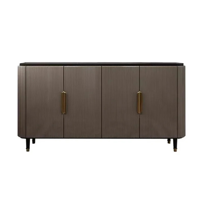 Elegant Fluted Sideboard with Gold Handles & Black Top – Modern Storage Cabinet/Side Cabinet/Side Board  for Luxurious Interiors