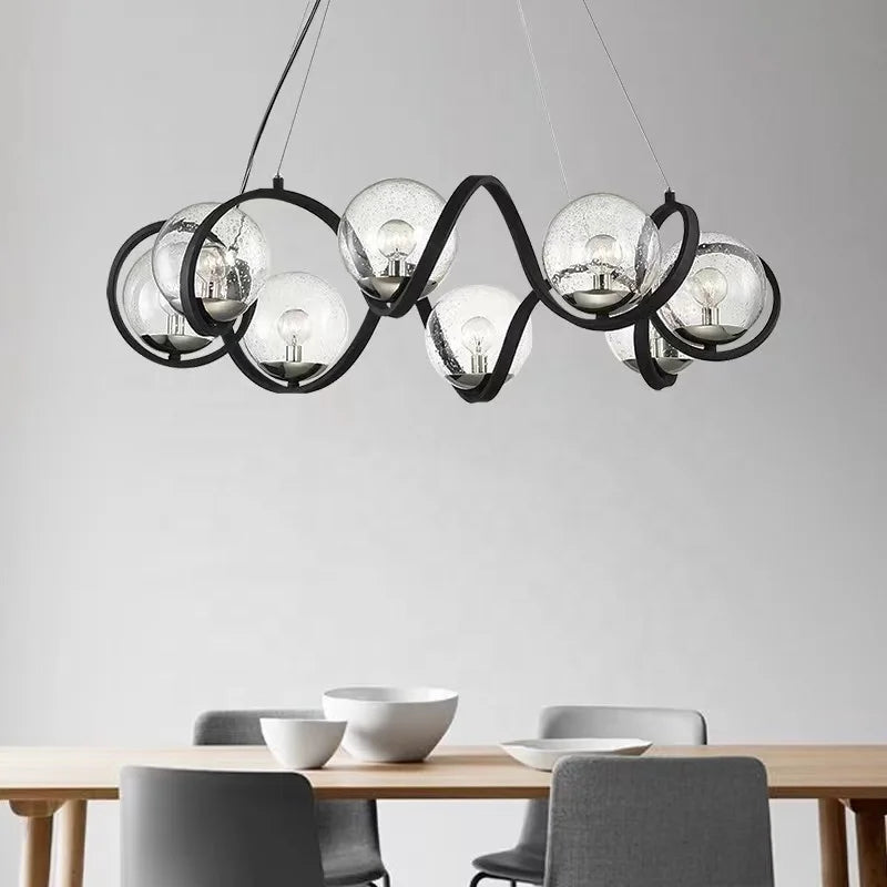 Modern wave chandelier with bubble glass globes