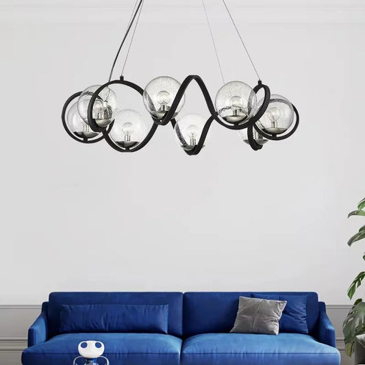 Artistic black frame chandelier with LED globes