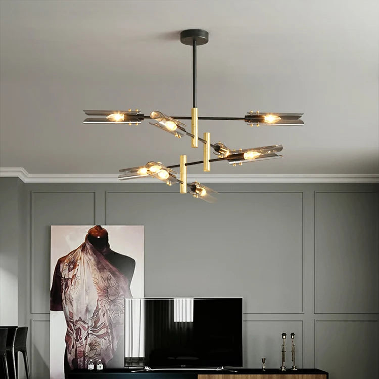 6-head modern ceiling light black and brass finish