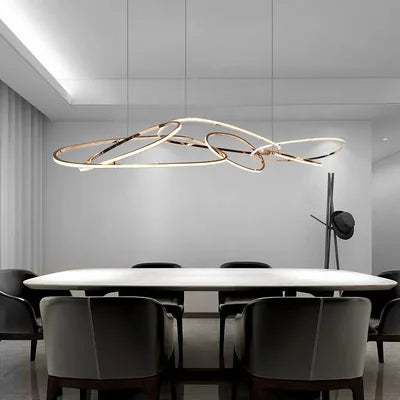 Minimal curved metal chandelier for luxury interiors