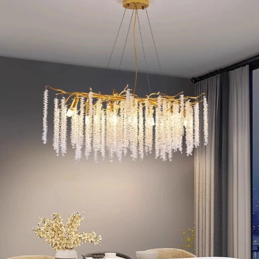 Luxury gold halo chandelier with cascading crystal glass