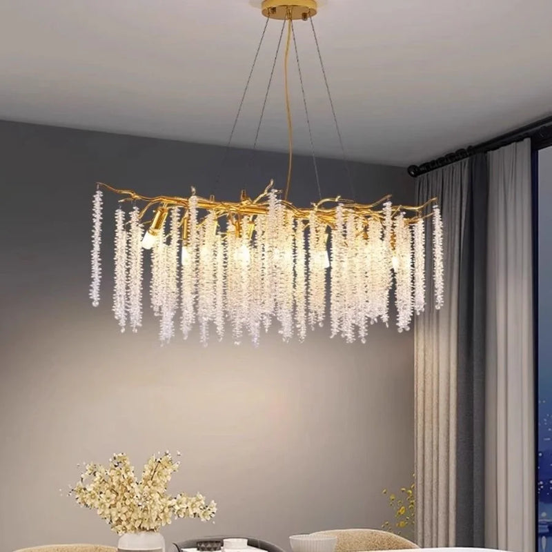 Luxury gold halo chandelier with cascading crystal glass