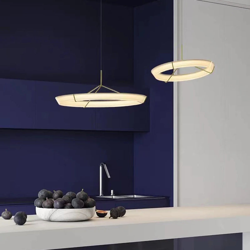 Dual-ring contemporary chandelier in warm white lighting mode