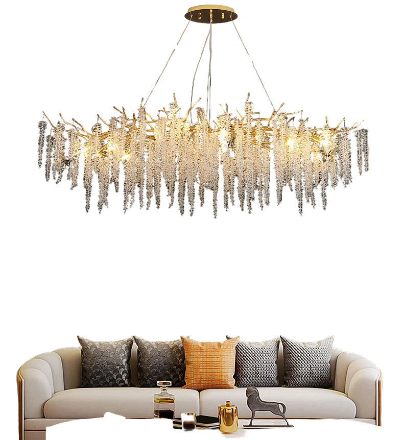 Close-up crystal chandelier warm white illumination