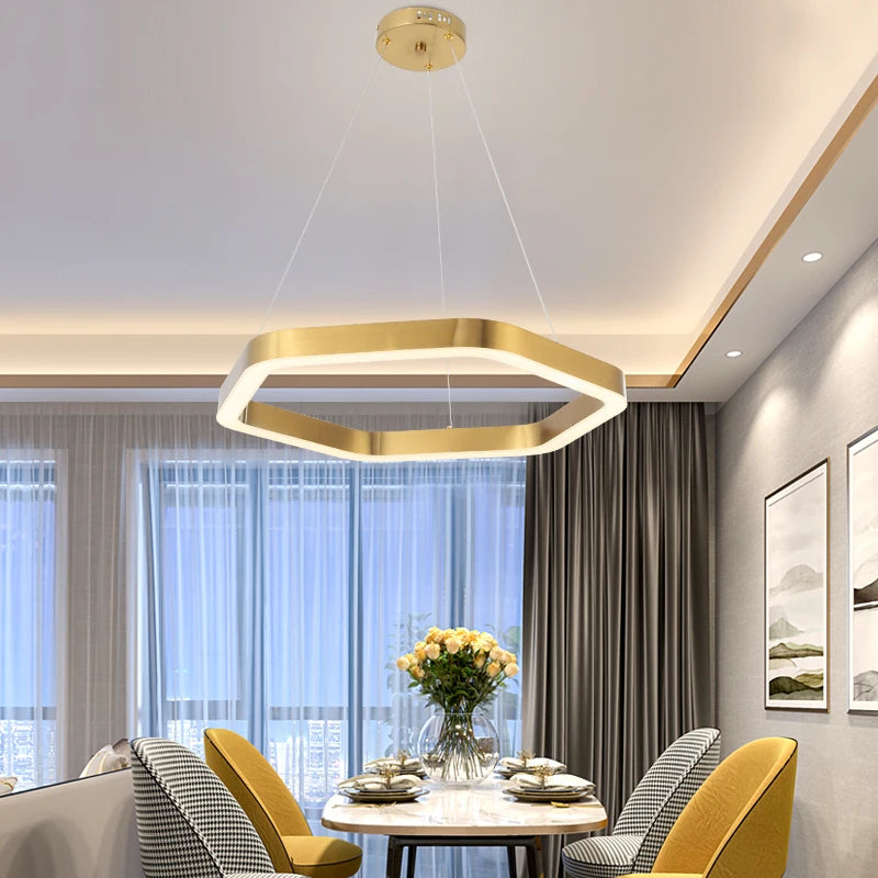 Modern single-ring LED chandelier in gold finish