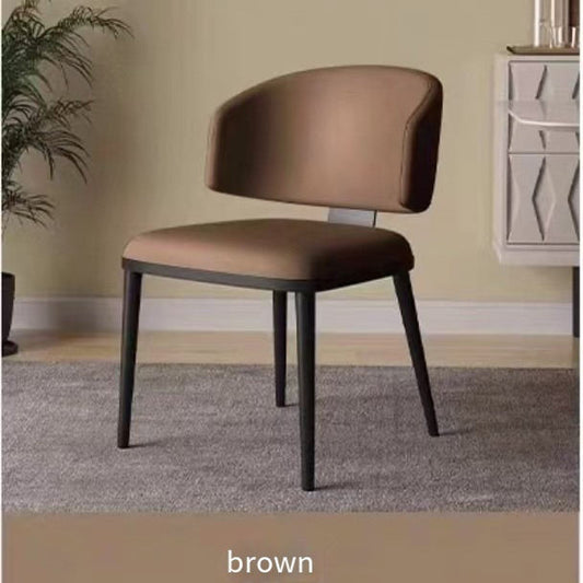 A modern chair featuring a smooth charcoal upholstery with a contoured backrest and robust black legs