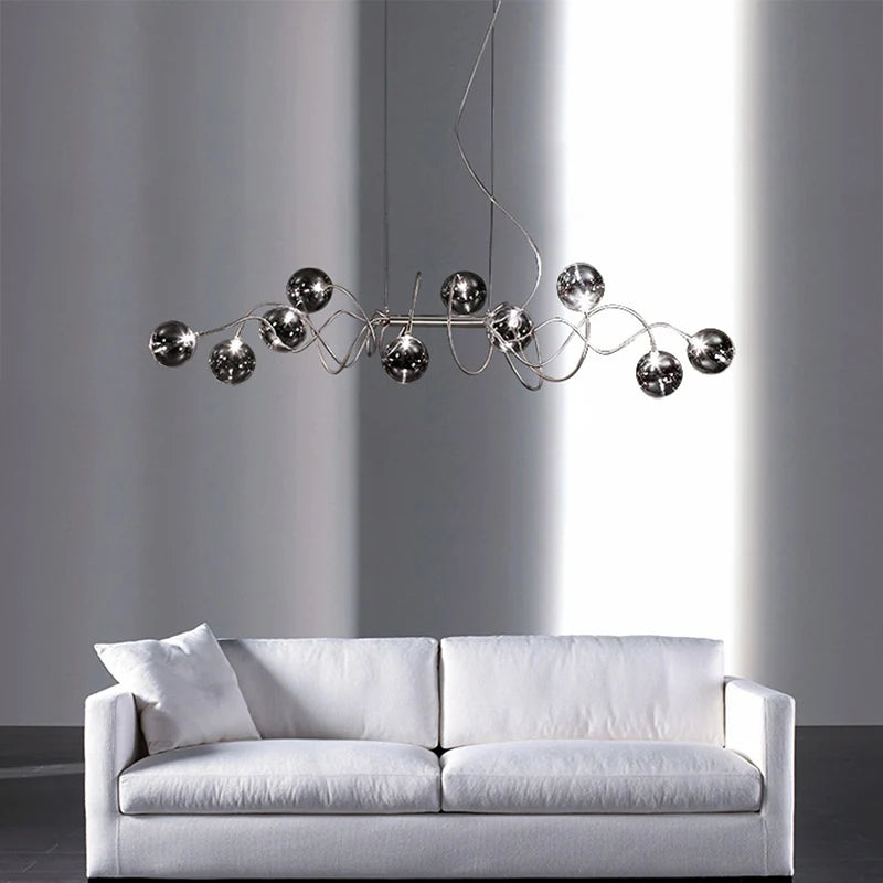 Adjustable branching glass globe ceiling light