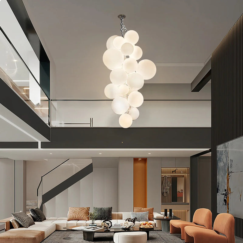 Hanging grape-style chandelier with reflective glass globes