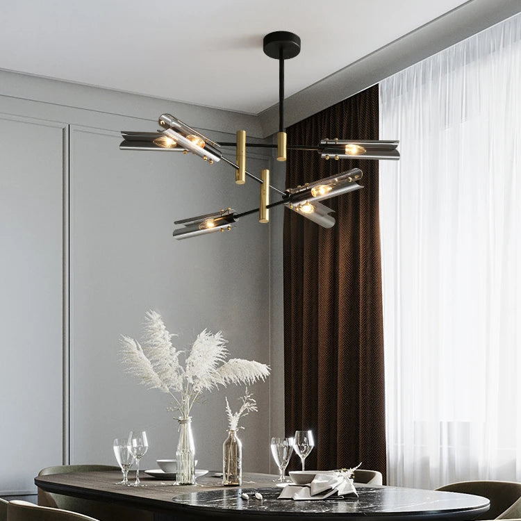 Industrial smoked glass chandelier with exposed bulbs