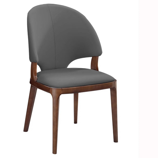 Classic Upholstered Dining Chair with Curved Back and Solid Wood Frame – Charcoal & Walnut Finish