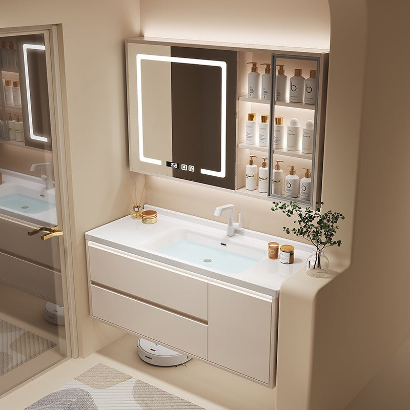 Modern cream vanity with storage drawers