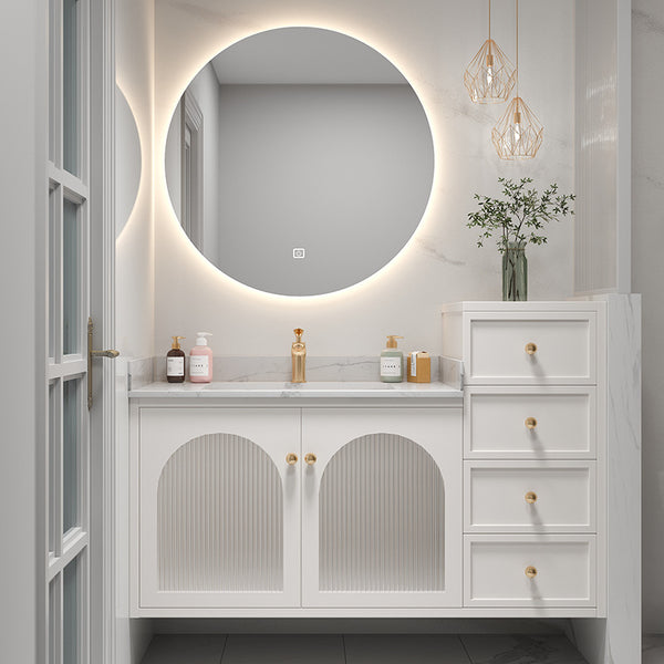 Italian Round Leather Bedside Table Rock Board Top Luxury Nightstand