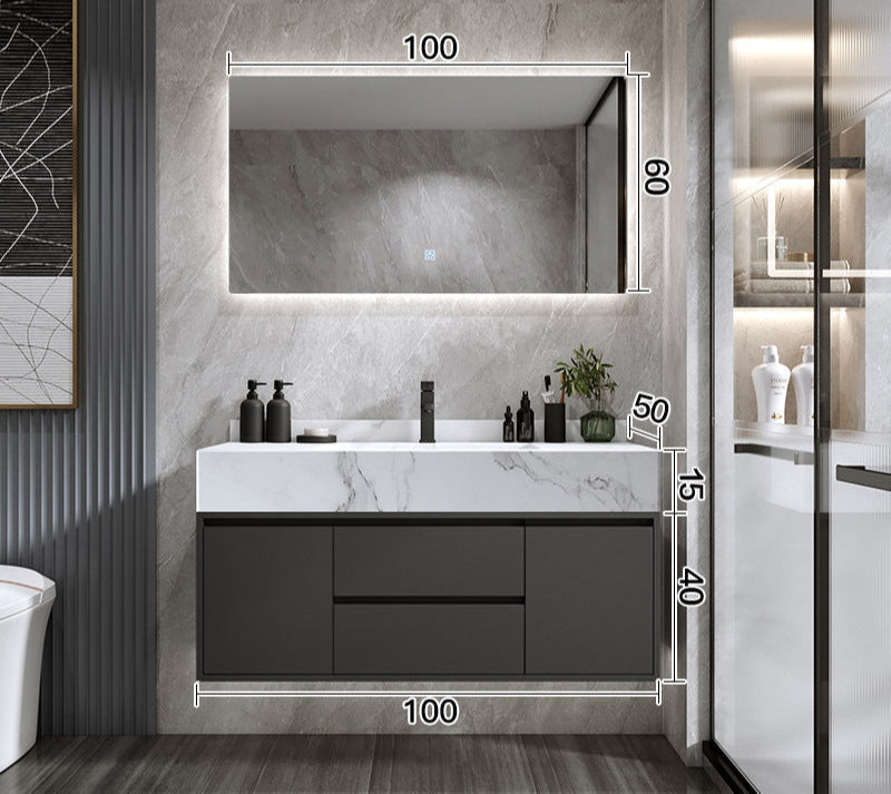 Minimalist black rock slab countertop vanity