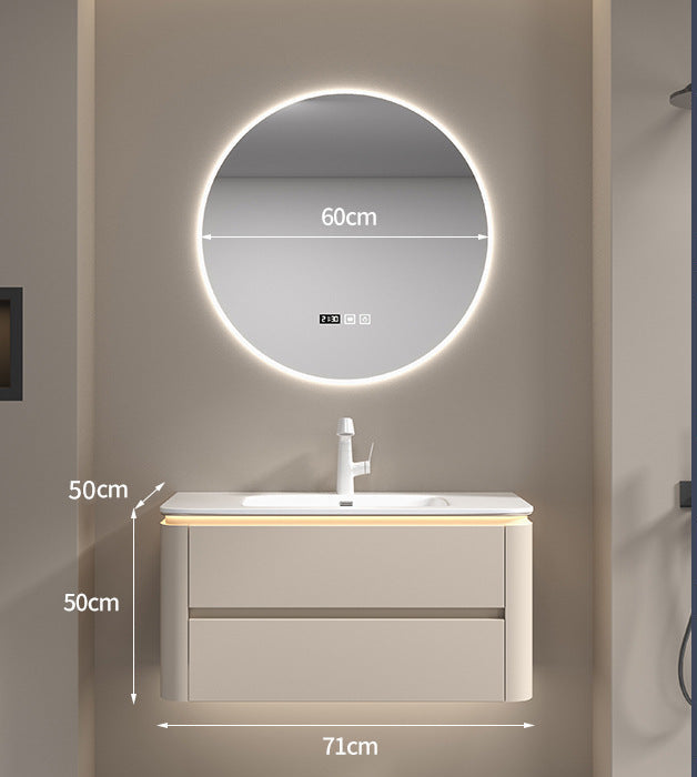 Cream wall-mounted vanity with smart LED mirror cabinet