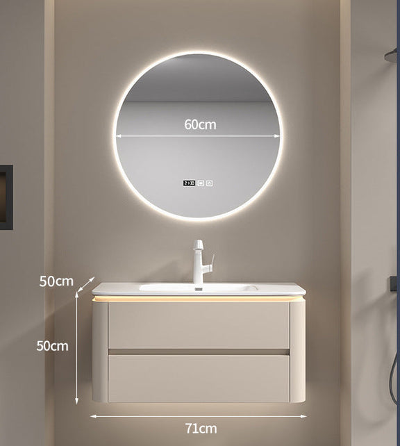 Cream wall-mounted vanity with smart LED mirror cabinet