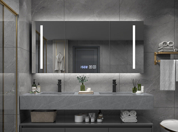 Double basin rock-slab wall mounted vanity grey modern design