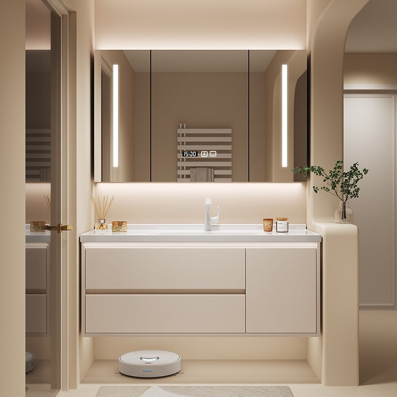 Cream wall-mounted vanity with LED smart mirror