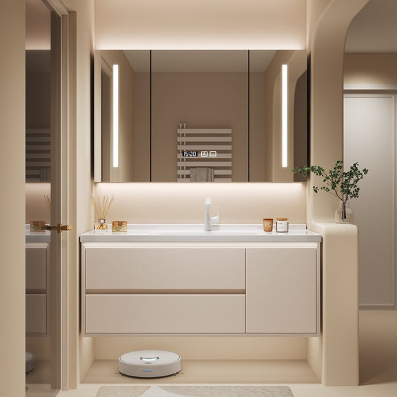 Cream wall-mounted vanity with LED smart mirror