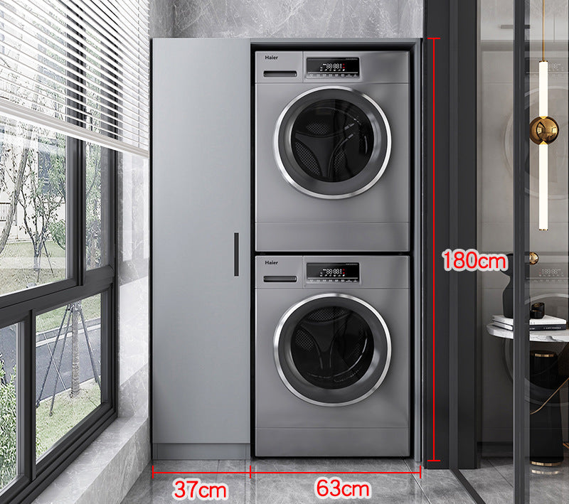 grey utility cabinet for stacked appliances