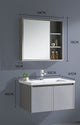 grey floating vanity with rock slab countertop and storage