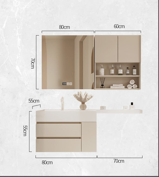 Wall-mounted vanity with rock slab ceramic basin