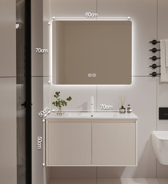 Light luxury cream bathroom vanity set with LED smart mirror