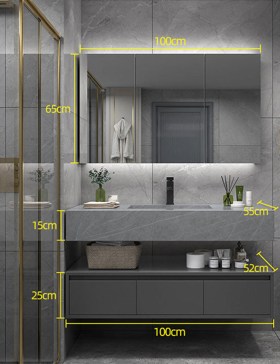 Grey minimalist wall-mounted cabinet with storage drawers