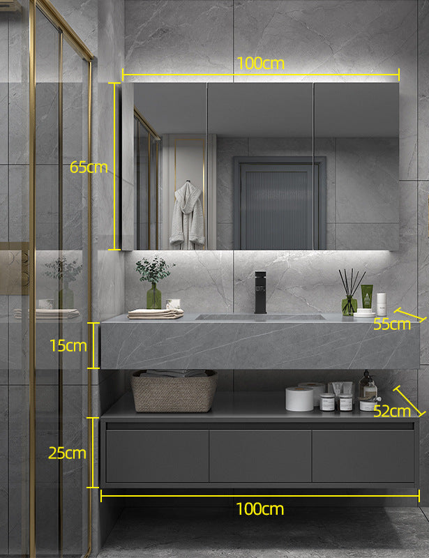 Grey minimalist wall-mounted cabinet with storage drawers