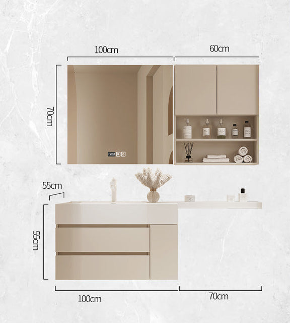Solid wood bathroom cabinet in minimalist Japanese style
