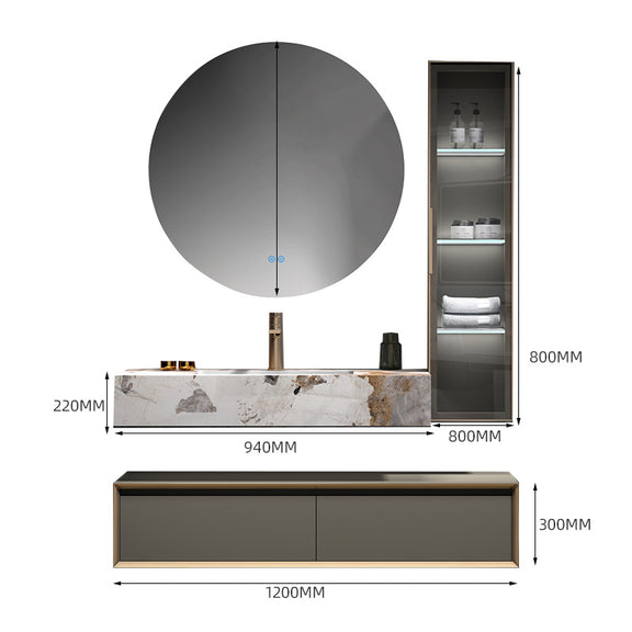 Contemporary wall-hung bathroom vanity with marble-effect top