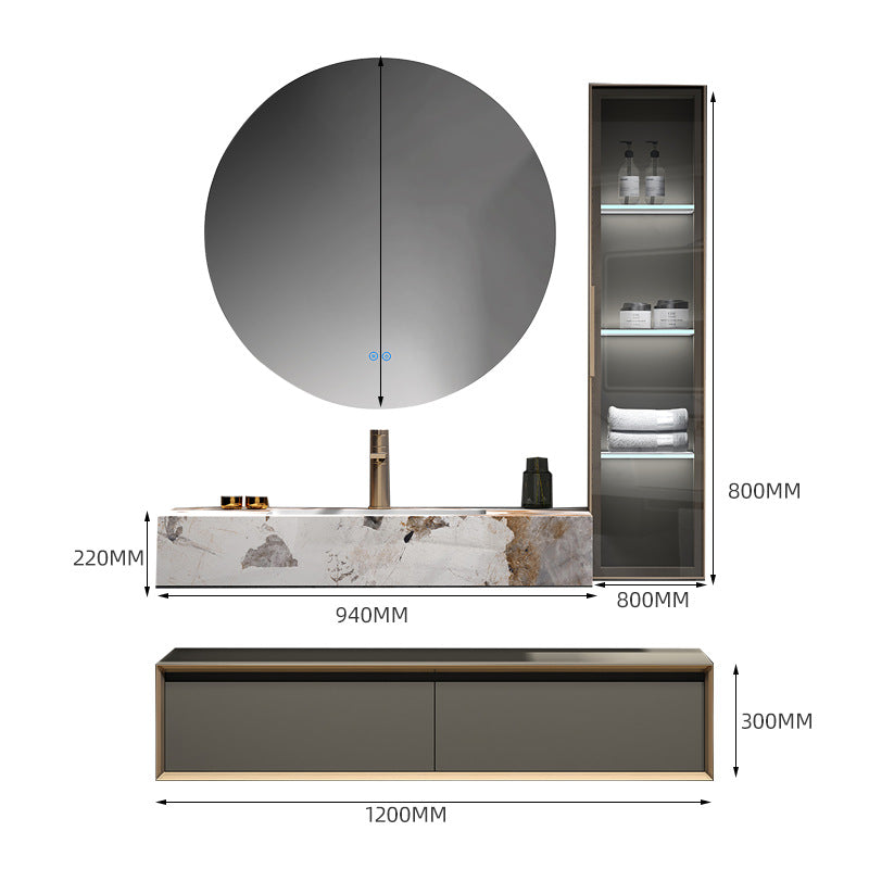 Contemporary wall-hung bathroom vanity with marble-effect top