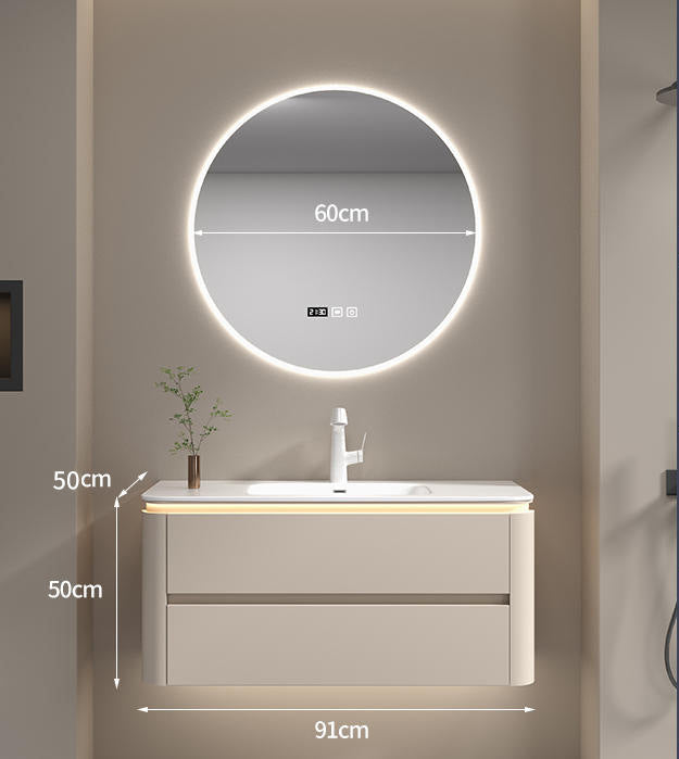 Soft-close storage drawers with minimalist cream finish