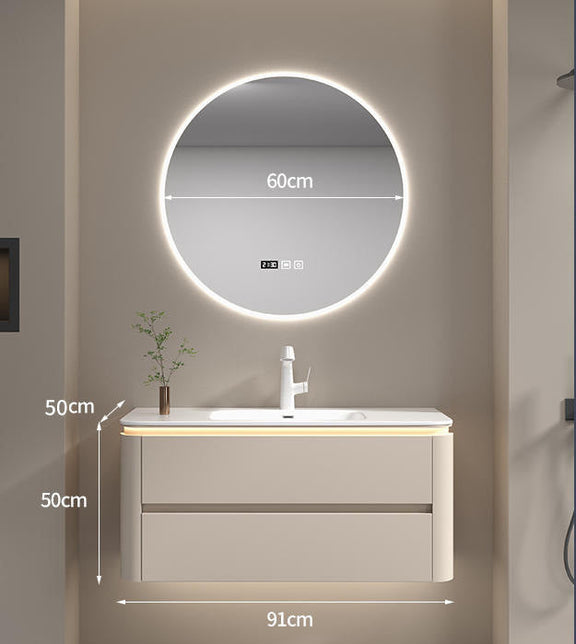 Soft-close storage drawers with minimalist cream finish