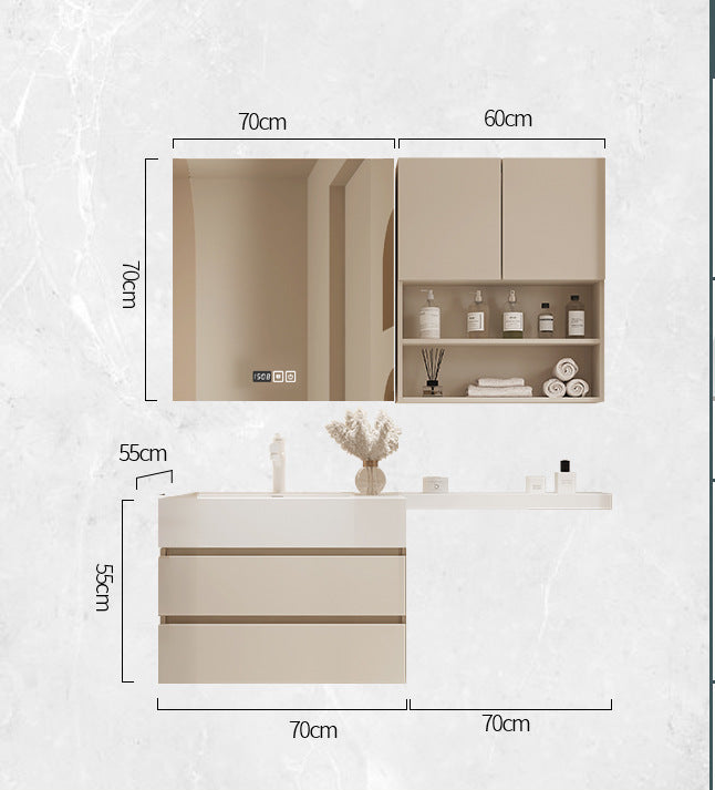 Japanese cream bathroom vanity with smart LED mirror